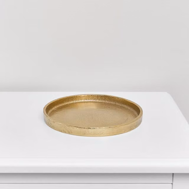 Melody Maison Small Round Antique Gold Metal Tabletop Tray, Diameter: 20.5 cm