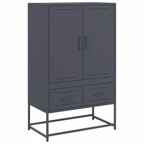 vidaXL Anthracite Steel Highboard with Hinged Doors and Internal Shelves, W/D/H: 68 x 39 x 111.5 cm