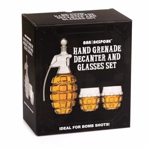 Bar Bespoke Grenade Glass Decanter Set with Stopper, Transparent