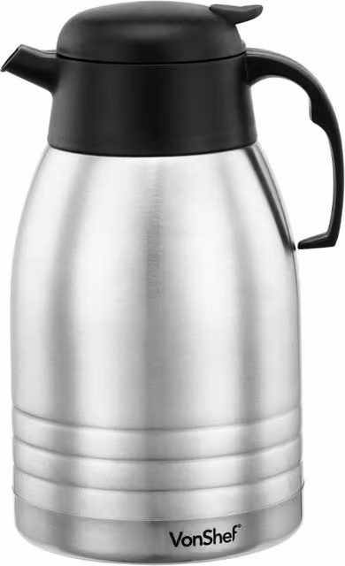 VonShef 2L Double Wall Insulated Stainless Steel Thermal Coffee and Tea Dispenser Jug in Silver