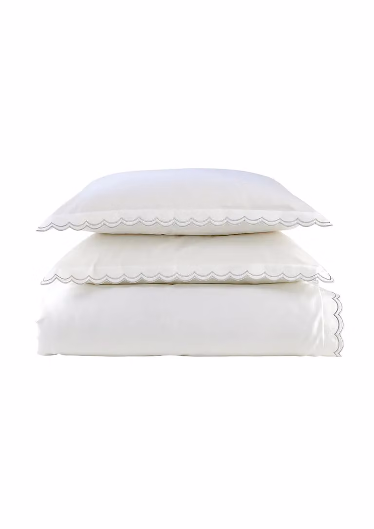 CHRISTY Scallop Edge Grey Cotton Mako Satin Duvet Cover Set, W: 180 cm, H: 200 cm