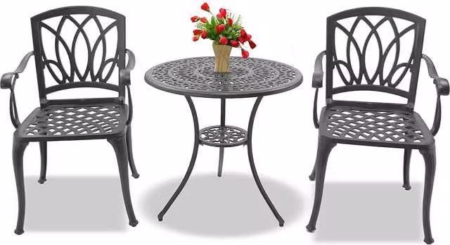 Centurion Supports POSITANO Grey Bistro Set with Round Table and 2 Chairs in Powder Coated Aluminium