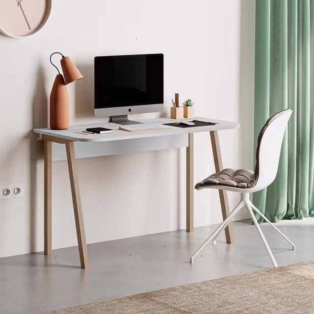 FWStyle Two Tone Freestanding Study and Home Office Writing Desk in White