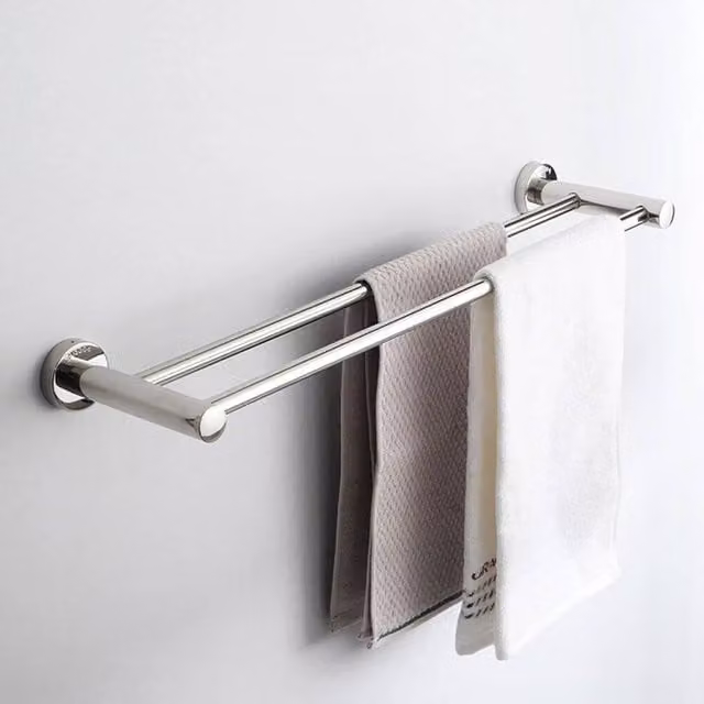 PAWNORA Double Stainless Steel Towel Rail Rack in Silver, Width: 40 cm