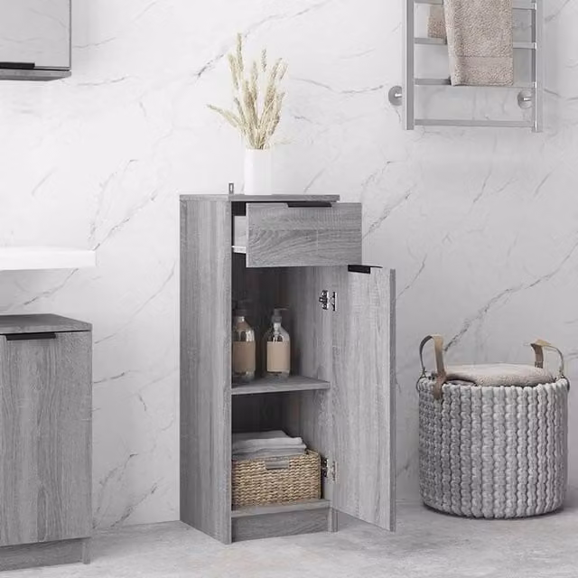 Berkfield Home Classic Bathroom Cabinet in Grey Sonoma, W/D/H: 32 x 34 x 90 cm