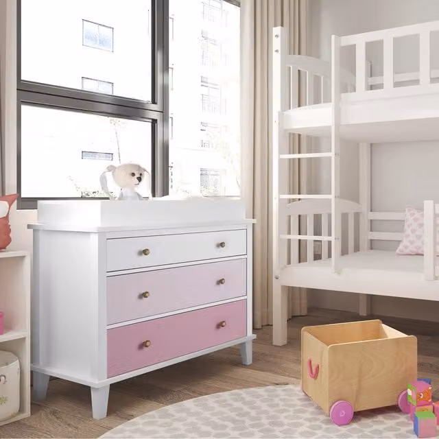 LS Monarch Hill Poppy 3DRW Convertible Changing Table and Dresser in Pink, White and Grey