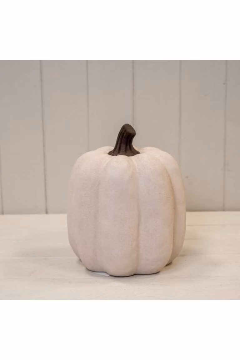 KDMD Large White Ceramic Jack O'Lantern Pumpkin Ornament for Halloween and Autumn Tabletop Decor