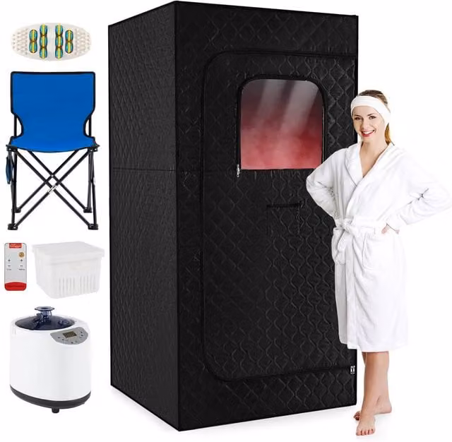 Costway Portable Extra-Large Steam Sauna Box Tent with Remote Control in Black