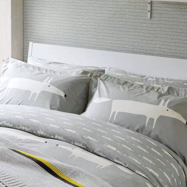 Scion Mr Fox Cotton Percale Super King Duvet Cover and Pillowcase Set, Silver/Grey, W: 200 cm x L: 200 cm