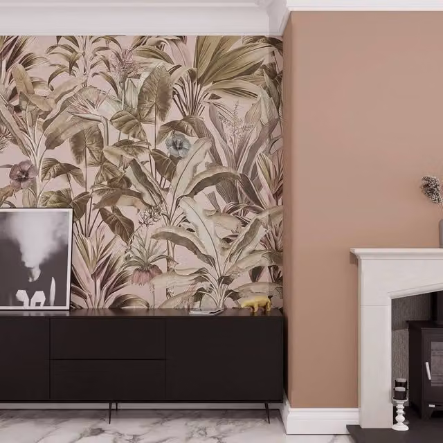 Superfresco Easy Funky Jungle Blush Pink and Green Botanical Floral Mural, W: 300 cm, H: 280 cm