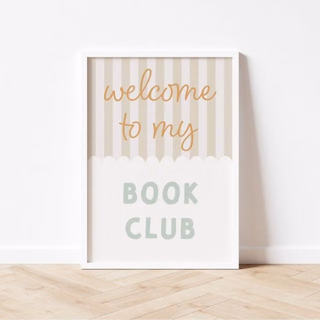 Autumns Corner Welcome To My Book Club Typography Paper Poster in Mustard and Sage, A2