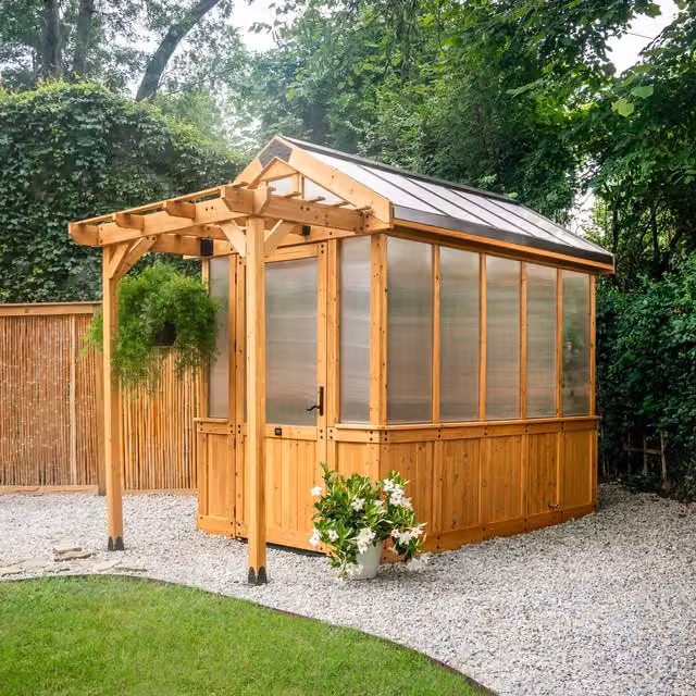 Backyard Discovery Bellerose Cedar Wood and Polycarbonate Gable Greenhouse in Brown