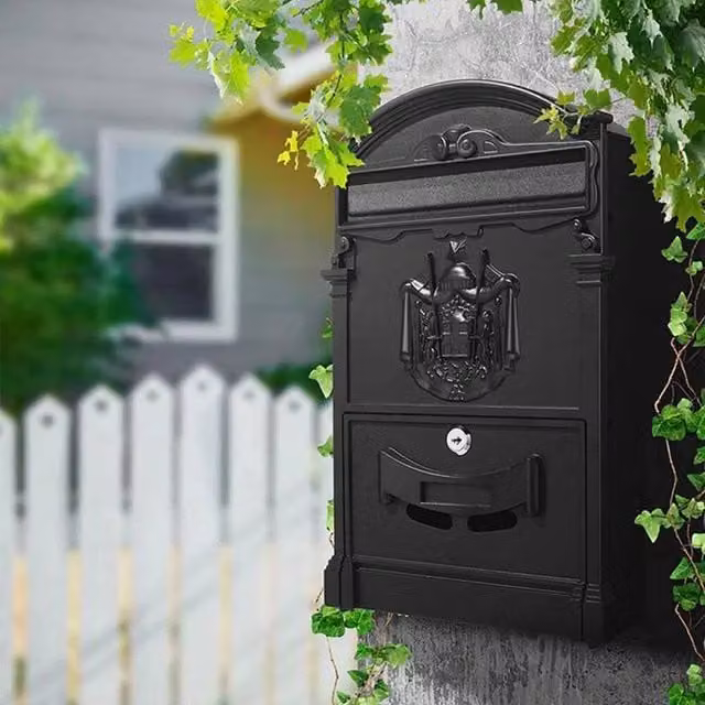 KORVIXA Wall Mounted Combination Post Box in Black, W/D/H: 42.0 x 26.0 x 8.5 cm