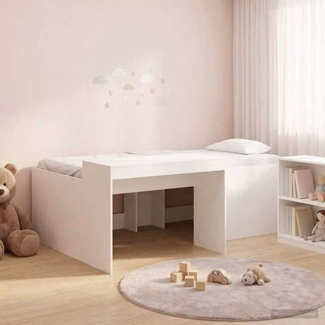 Berkfield Home Kids' High Bed Frame with Desk and Drawers, White, W/D/H: 80 x 200 cm