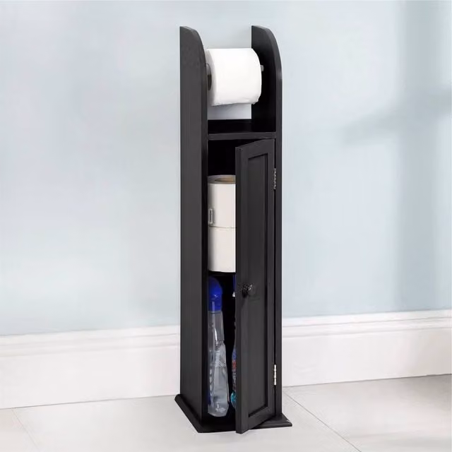 EONLION Freestanding Covered Bathroom Toilet Paper Roll Holder in Black