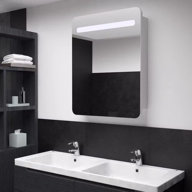 Berkfield Home LED Bathroom Mirror Cabinet in White, W/D/H: 60 x 11 x 80 cm
