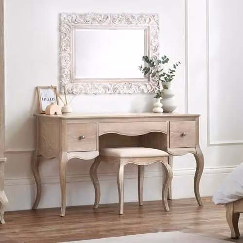 Julian Bowen Camille 2 Drawer Dressing Table and Stool Set in Limed Oak