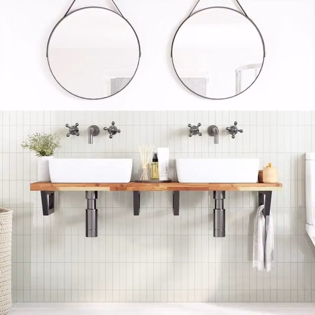 Berkfield Home Elegant Wall Mounted Basin Shelf in Brown Acacia Wood and Steel