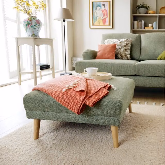 Abakus Direct Harper Footstool in Smart Chenille Fabric, Pickle Green
