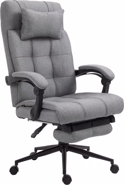 Vinsetto Ergonomic High-Back Office Chair with Adjustable Headrest, Footrest and Movable Wheels, Cat Scratch Resistant, Light Grey