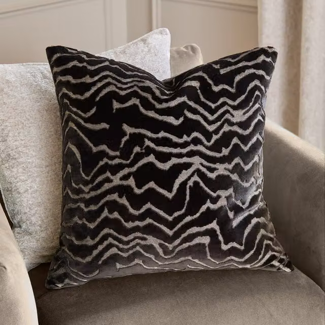 Make It A Home Tierra Cut Velvet Abstract Square Cushion in Black