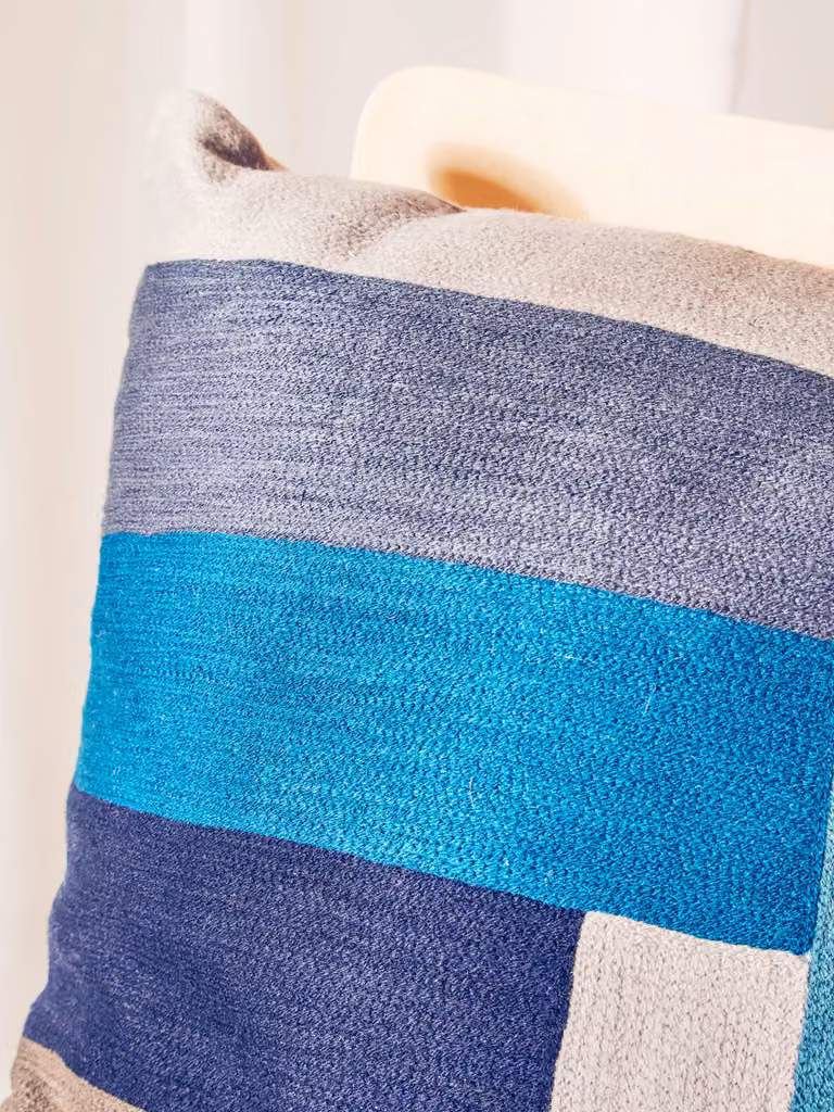 Orsina Blue Striped Square Cotton Cushion