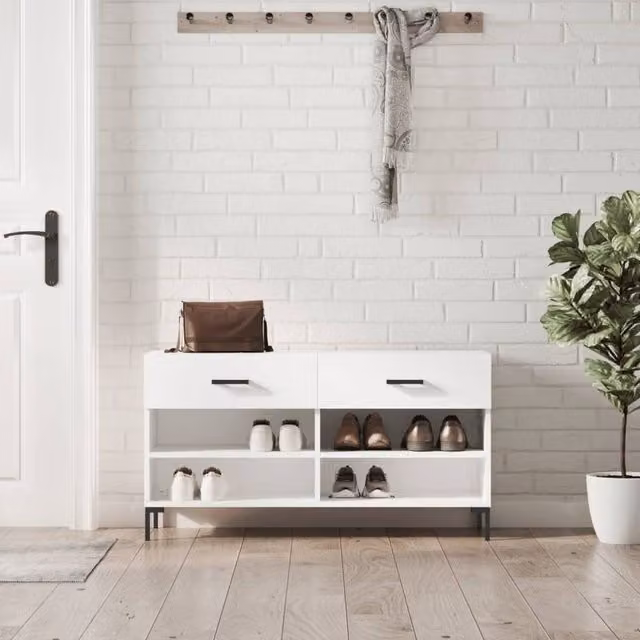 Berkfield Home White Shoe Bench W/D/H: 102 x 35 x 55 cm