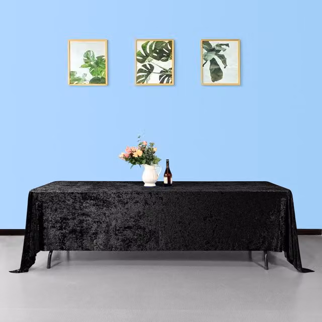 Trimming Shop Black Plain Crushed Velvet Rectangular Tablecloth, Length: 396 cm