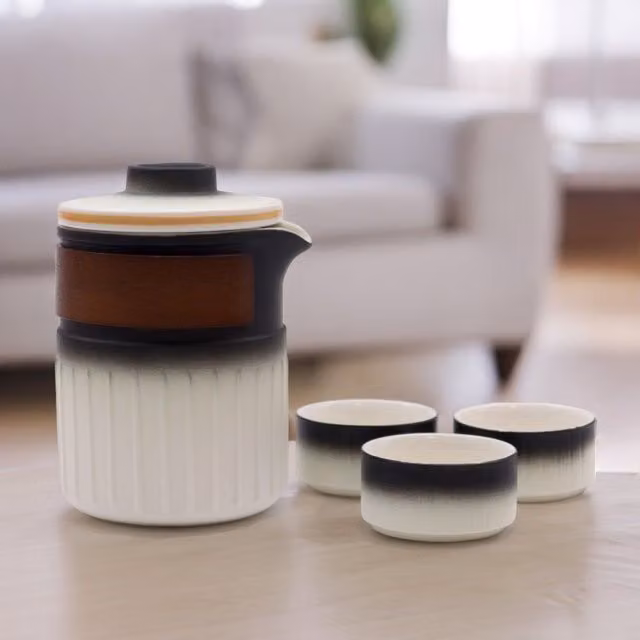 KDMD Three Friends Travel Ceramic Teapot Set with Infuser in Black