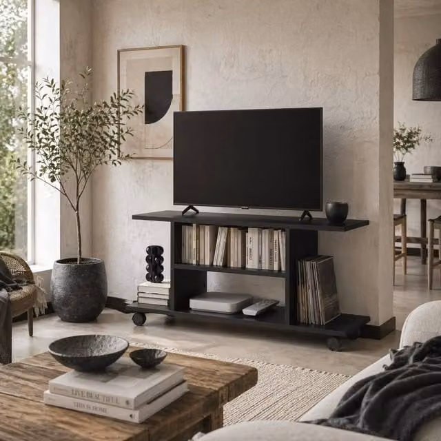 Wyld Haus Coro Black Mobile TV Storage Unit with Shelves W/D/H: 80 x 40 x 40 cm