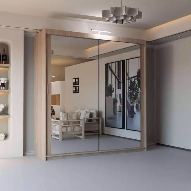 Sliding Wardrobes 4U Modern Brown Mirror Sliding Wardrobe with Integrated LED Light, W: 150 cm, H: 217 cm