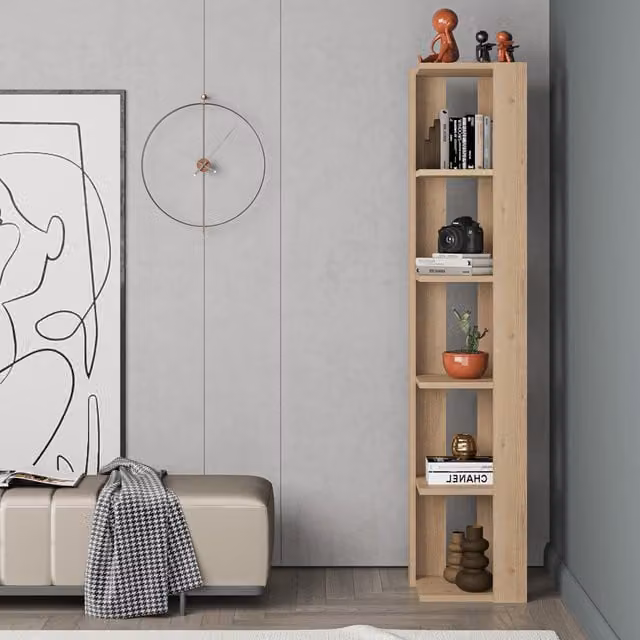 HOCUS PICUS 5 Tier Modern Corner Bookcase in Oak