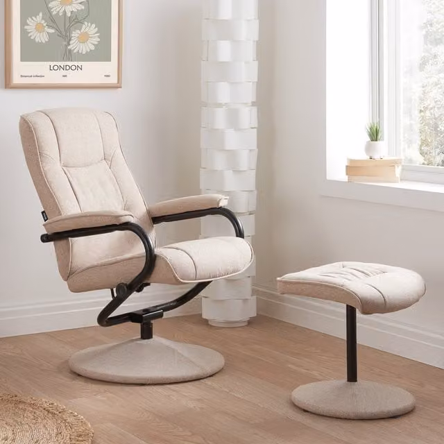 Birlea Memphis Swivel Reclining Chair and Matching Footstool in Beige Wheat