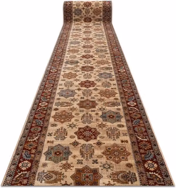 RugsX Keshan Oriental Wool Runner in Beige, W: 90 cm, L: 100 cm