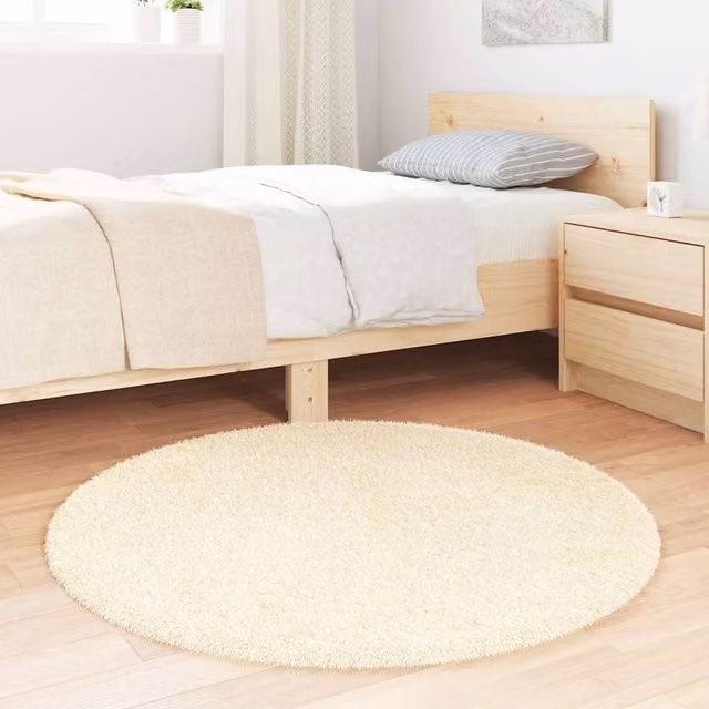 Berkfield Home Navarra Shaggy High Pile Round Rug in Beige and White, W/D: 100 x 100 cm