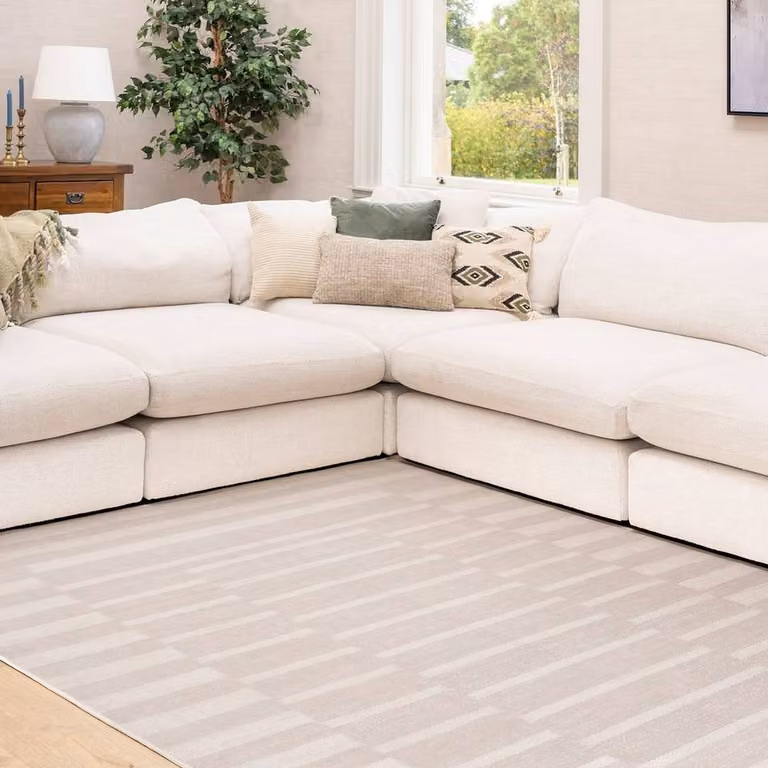 Kukoon Modern Abstract Soft Pile Area Rug in Beige and Light Grey, W: 200 cm, D: 290 cm