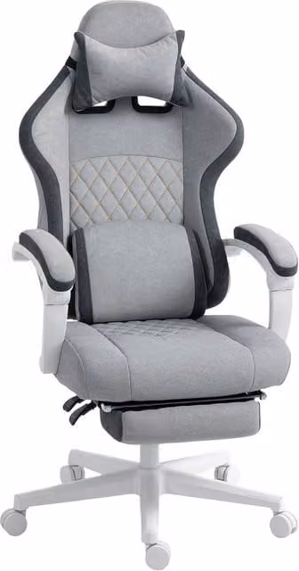 Rolipo Ergonomic Velvet Gaming Chair in Grey with Footrest and High Back