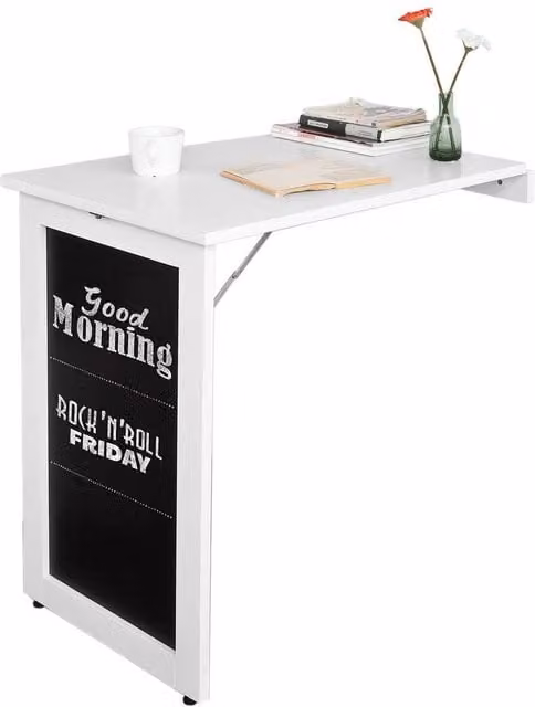 SoBuy Wall-Mounted Folding Table with Chalkboard Front in White