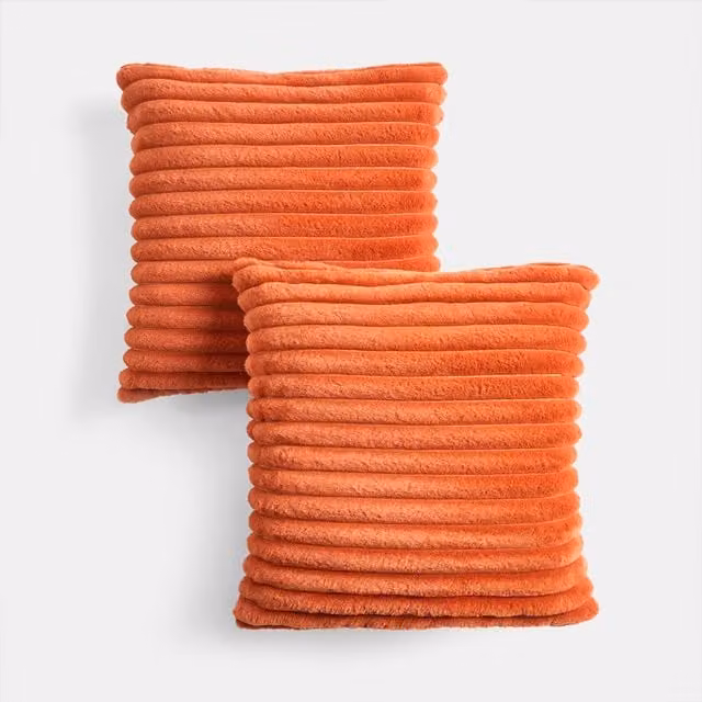 OHS Faux Fur Thick Ribbed Square Cushion Covers, Rust, W: 45 cm, Pack of 4