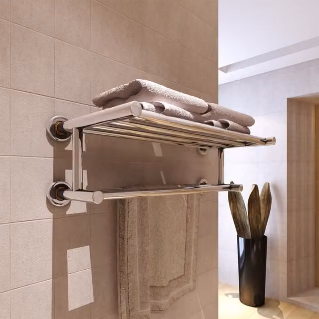 Berkfield Home Stainless Steel Wall Mounted 6 Tube Towel Rack in Silver