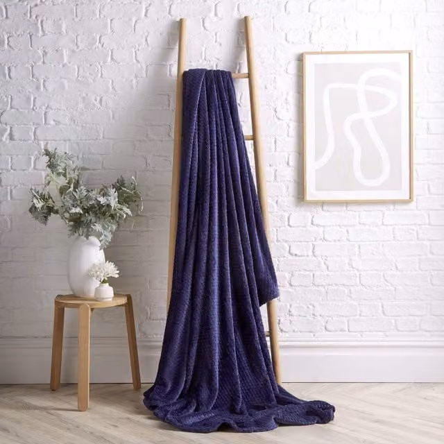 NewEdgeBlinds Blue Geometric Fleece Cloud Honeycomb Throw, 240 cm