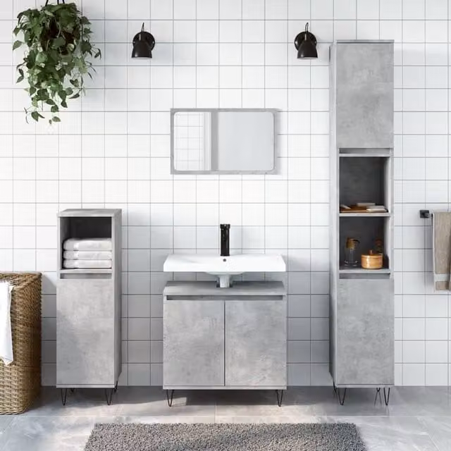 Berkfield Home Industrial Bathroom Cabinet in Grey, W: 58 cm, D: 33 cm, H: 60 cm