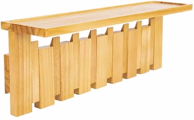 KORVIXA Wooden Piano Coat Rack Hanger in Brown with 8 Flip-Down Hooks, W/H: 100 x 100 cm