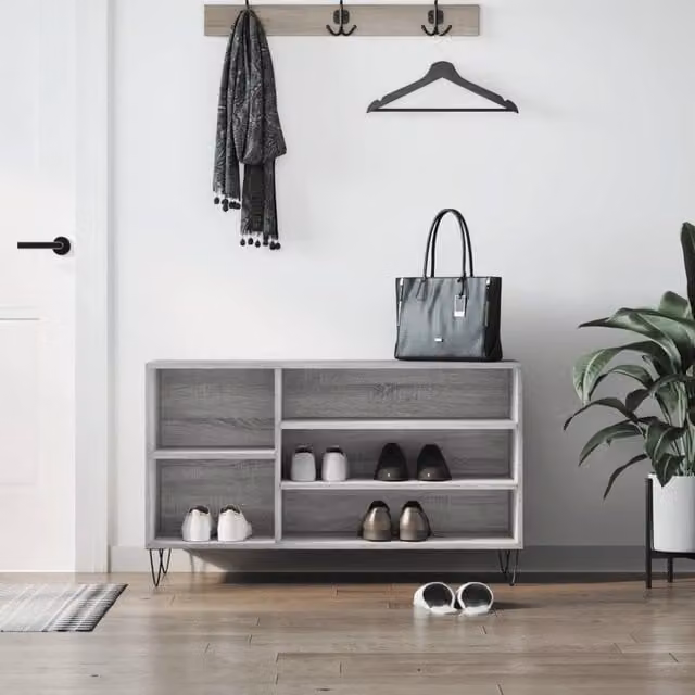 Berkfield Home Modern Grey Shoe Cabinet with Hinged Doors, W/D/H: 102 x 36 x 60 cm