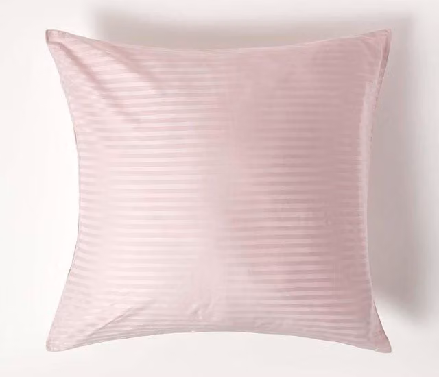 Homescapes Egyptian Cotton Euro Pillowcase with Zip, Pink, W/D/H: 80 x 80 cm, 330 TC Mako Satin Stripe