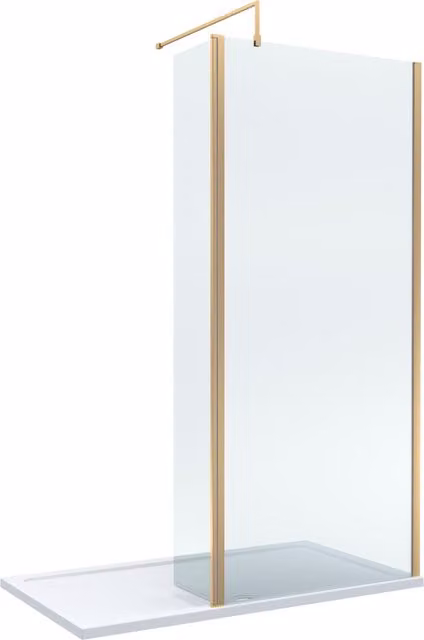 Balterley 8mm Glass Walk-In Wetroom Screen with Return and Tray, Brushed Brass and Gold, W: 1400 mm, D: 800 mm