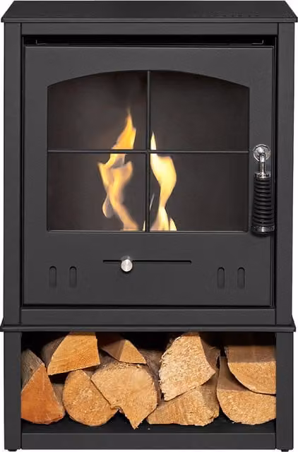 OKO S2 Bio Ethanol Stove with Log Storage in Charcoal Grey, W/D/H: 65.5 x 44.0 x 31.0 cm