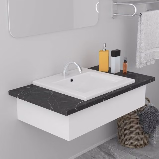 Berkfield Home Rectangular Built-in Ceramic Basin in White, W: 42 cm, D: 39 cm, H: 18 cm