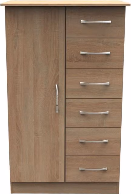 2 U Hampshire Ready Assembled 1 Door 5 Drawer Childrens Wardrobe in Light Oak