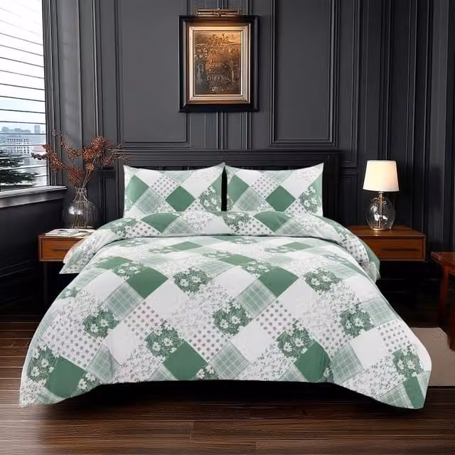 Home Sweet Home UK Fernleigh Floral Design Polycotton Duvet Cover and Pillowcase Set in Green, W/D/H: 220 x 220 x 220 cm